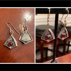 Designer Sterling Silver Earrings w/ red gemstone